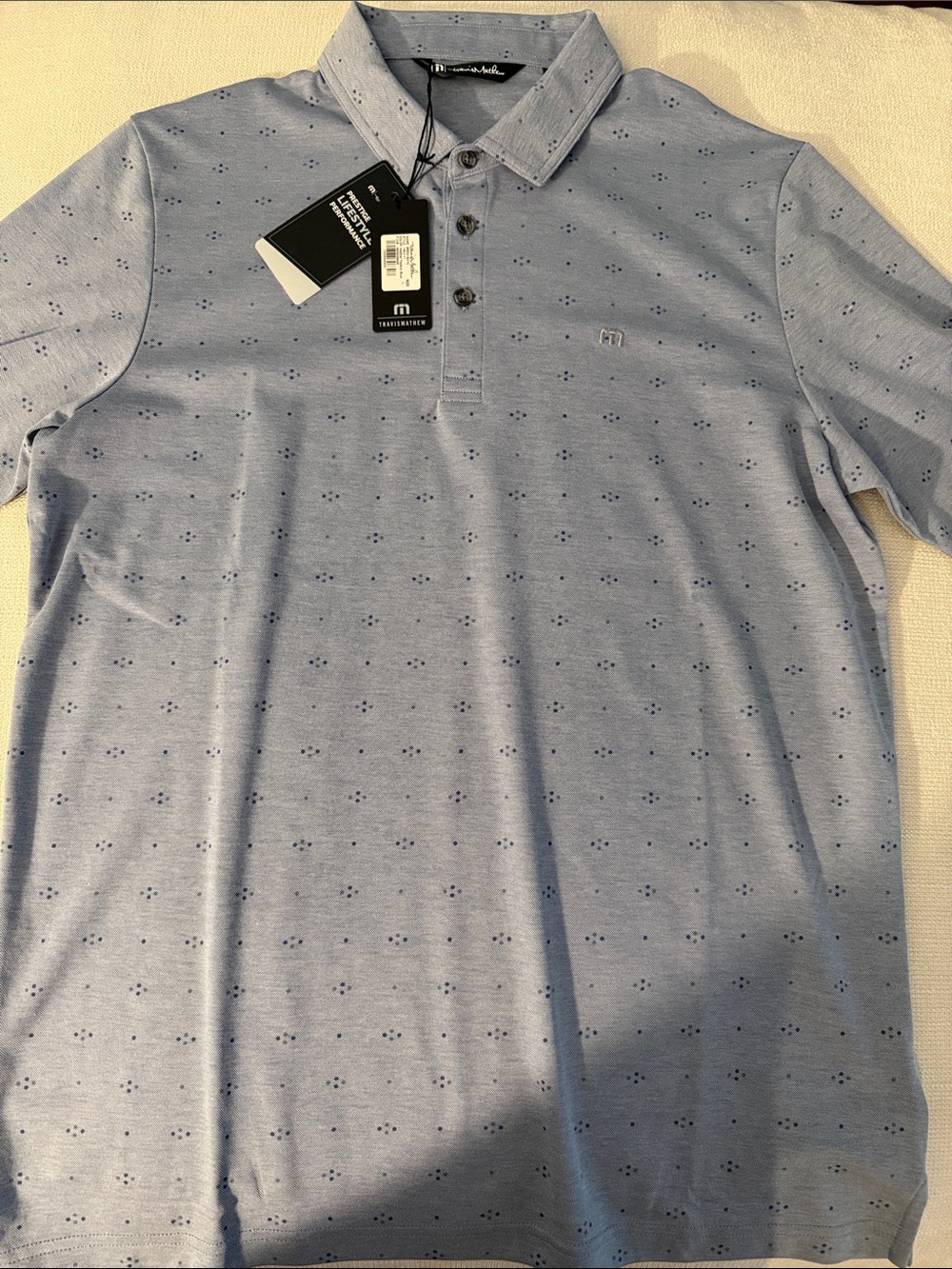 NWT Travis Mathew Light Blue Micro-Pattern Polo